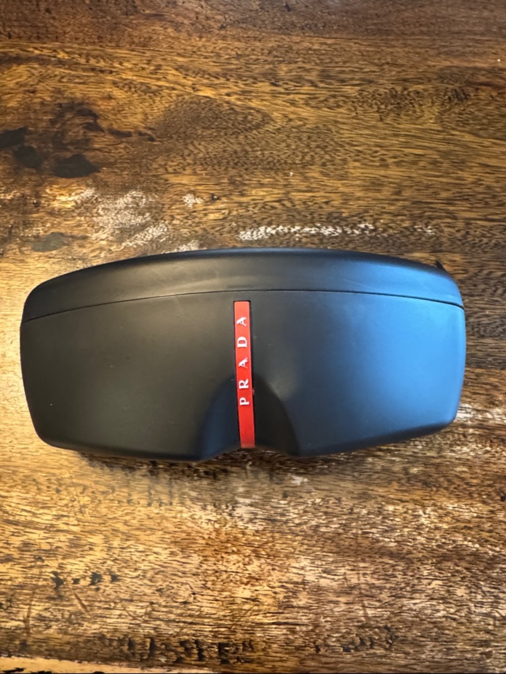 Prada Black Hard Sunglasses Case with Red Logo Strip
